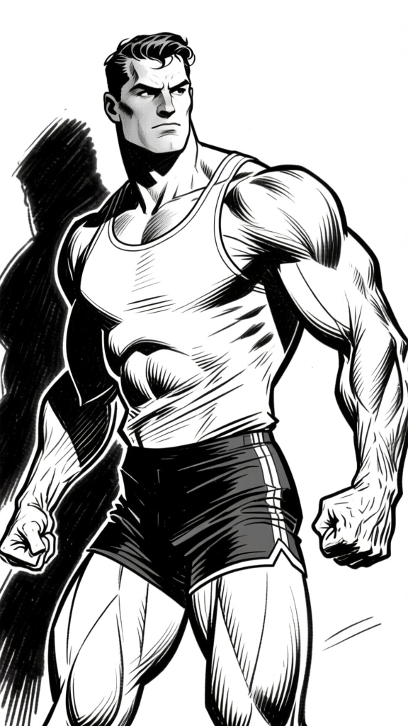 Heroic standing figure — ink