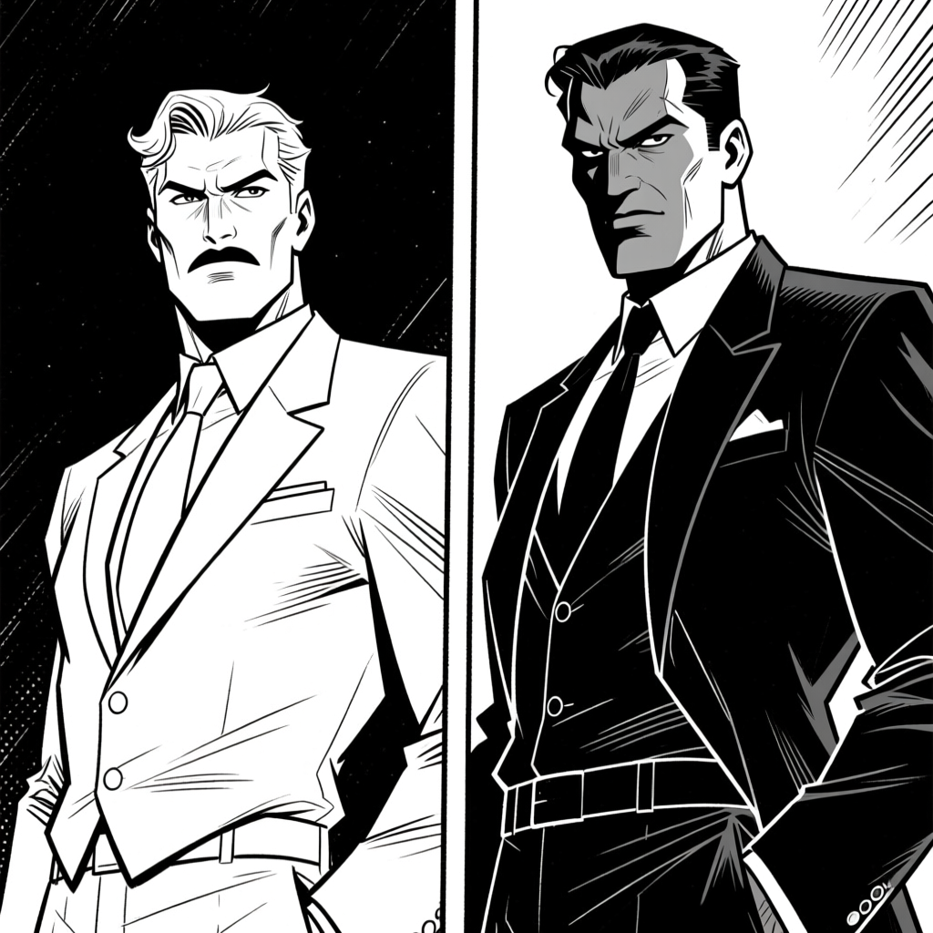 Two clothed figures — suits