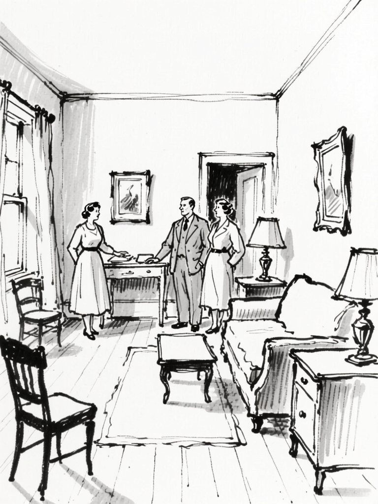 Interior room with figures — life drawing