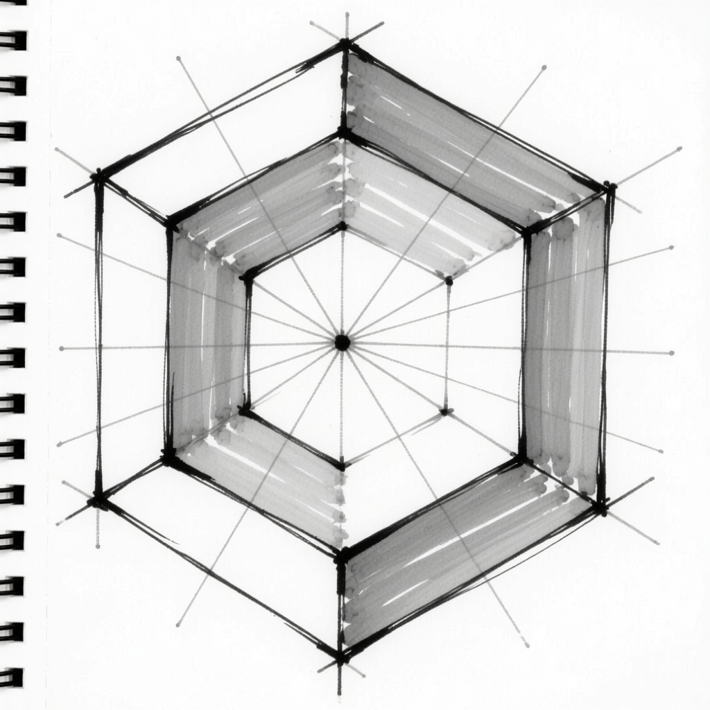 Hexagonal recession — notebook study