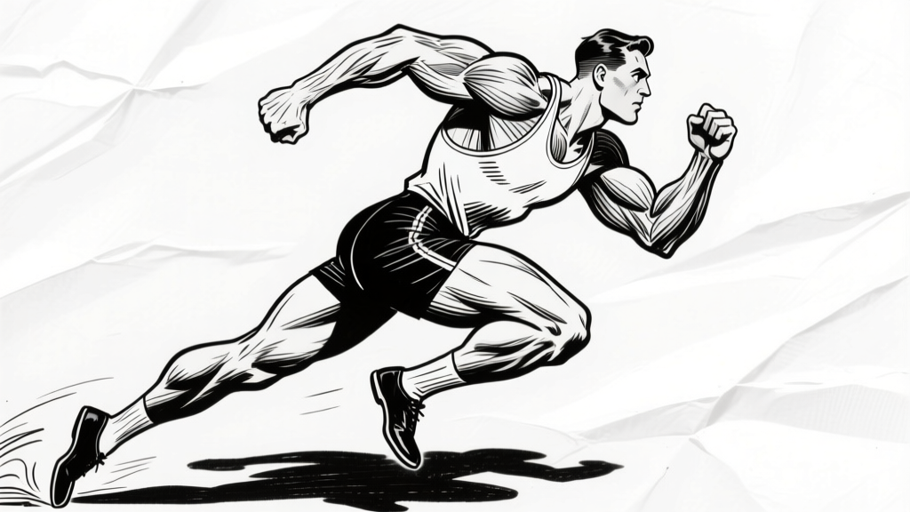 Sprint pose — diagonal spine stroke