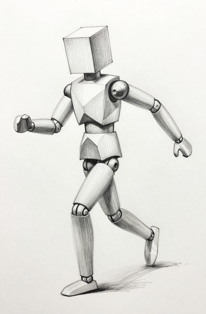 Mannequin figure walking — box method