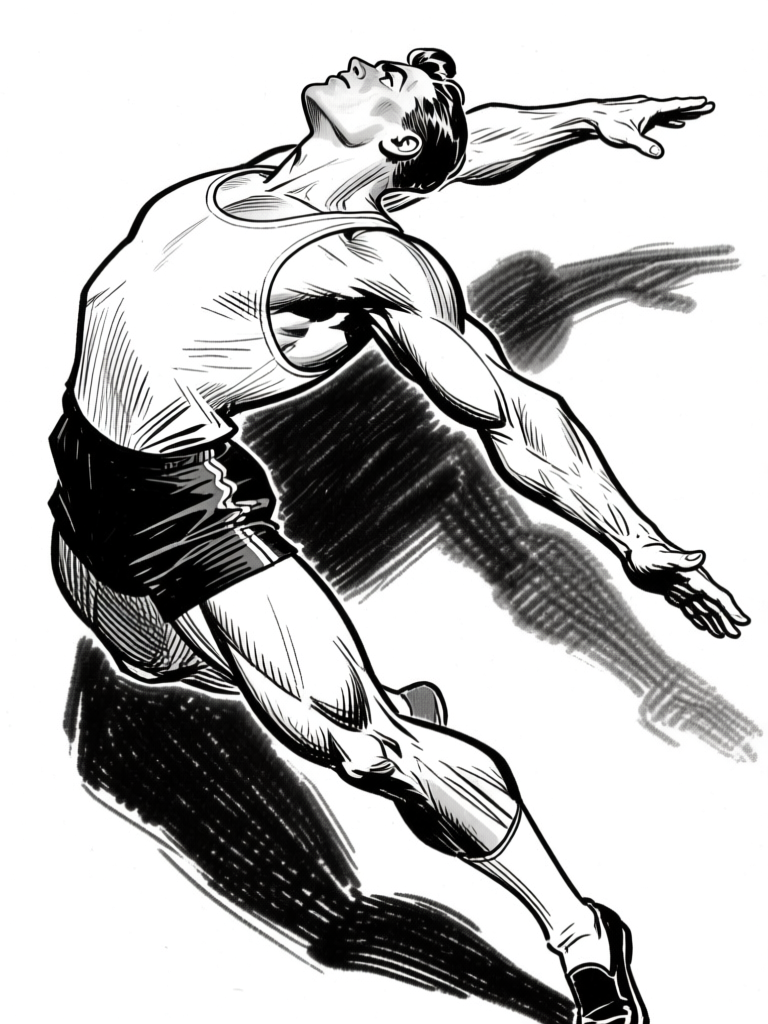 Leaping figure — curved spine action