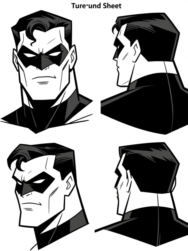 Head turnaround sheet — four views