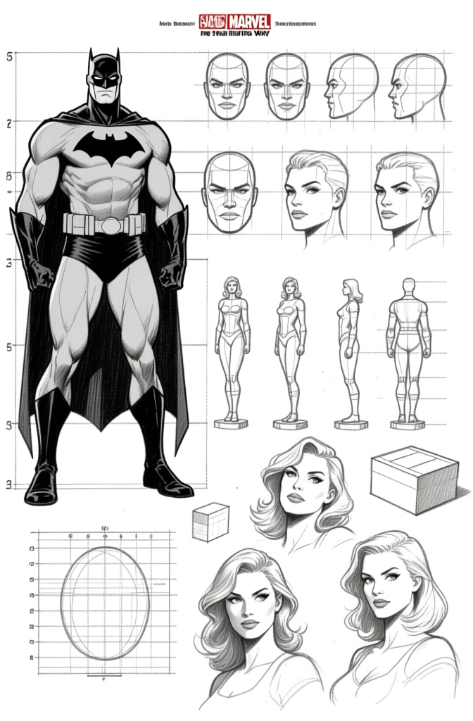 Character sheet with head studies