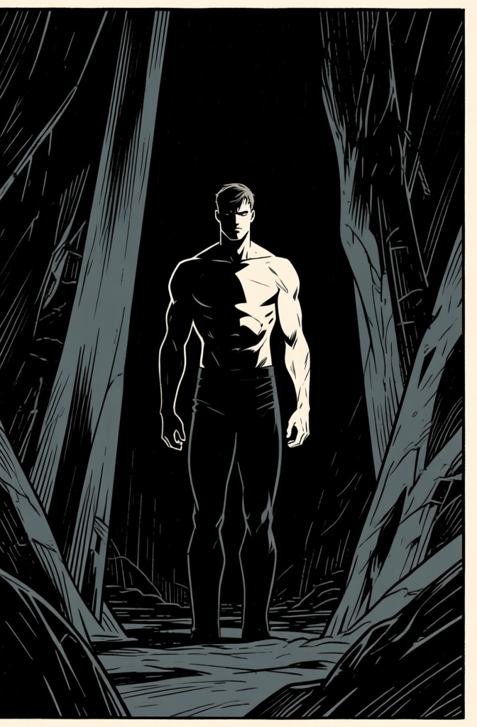 Figure silhouette — trees noir