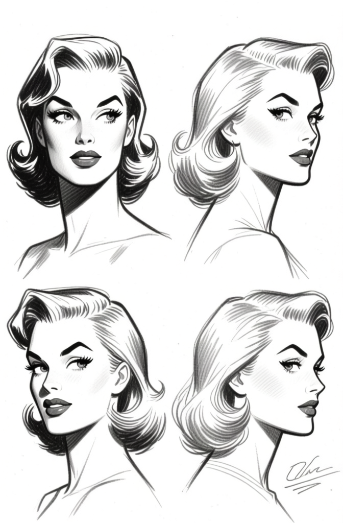 Female head turns — four views