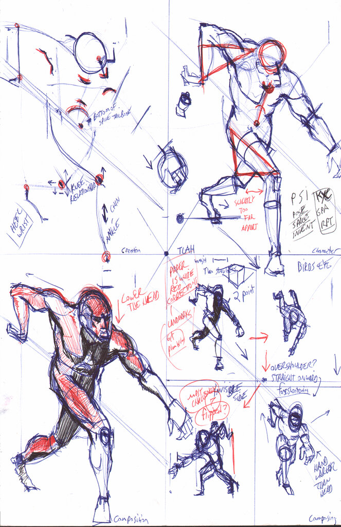 Figure in perspective with dynamic overlays