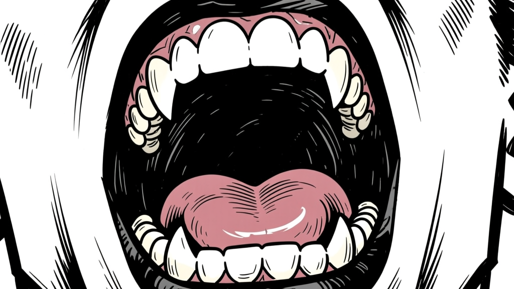 Mouth open — extreme close-up