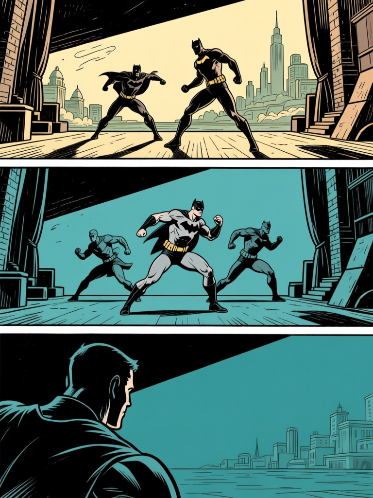 Action fight panels — colored