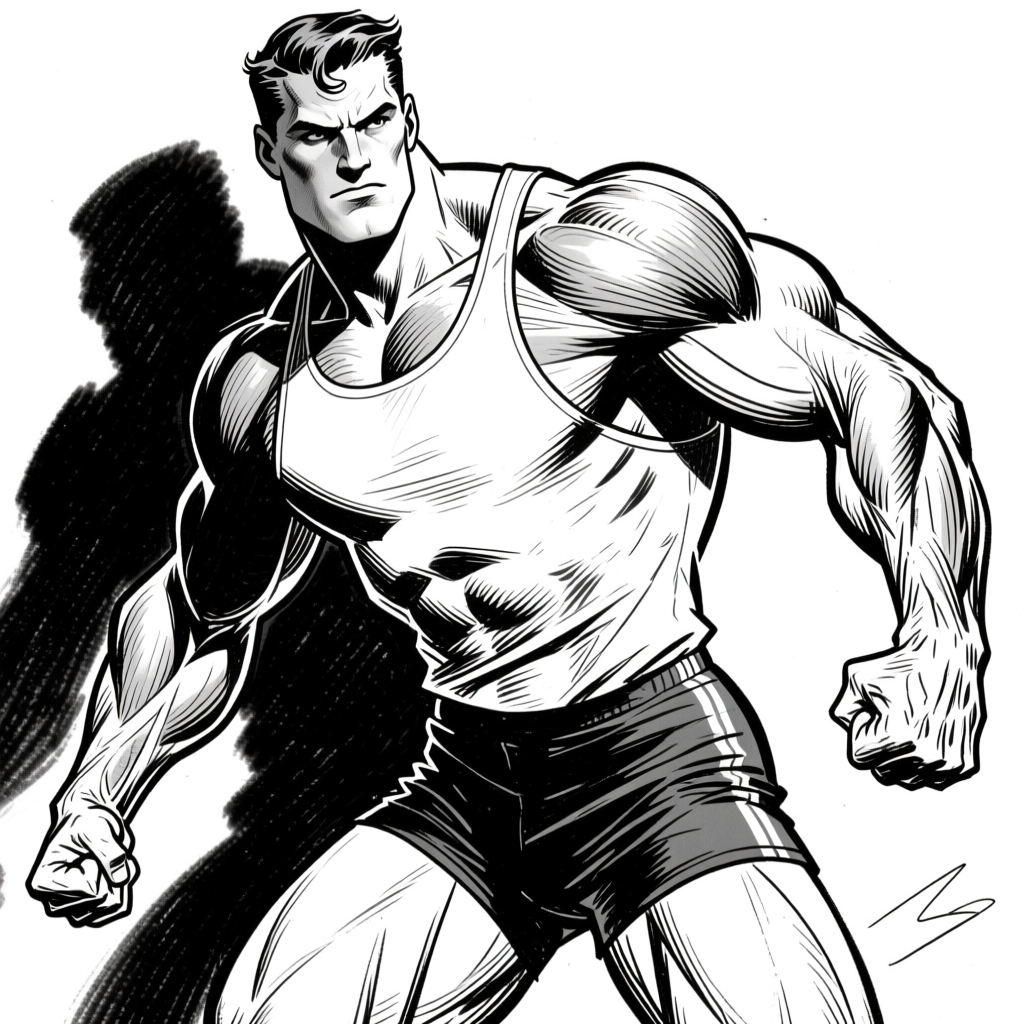 Heroic standing figure — ink