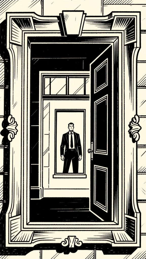 Figure in doorframe — noir