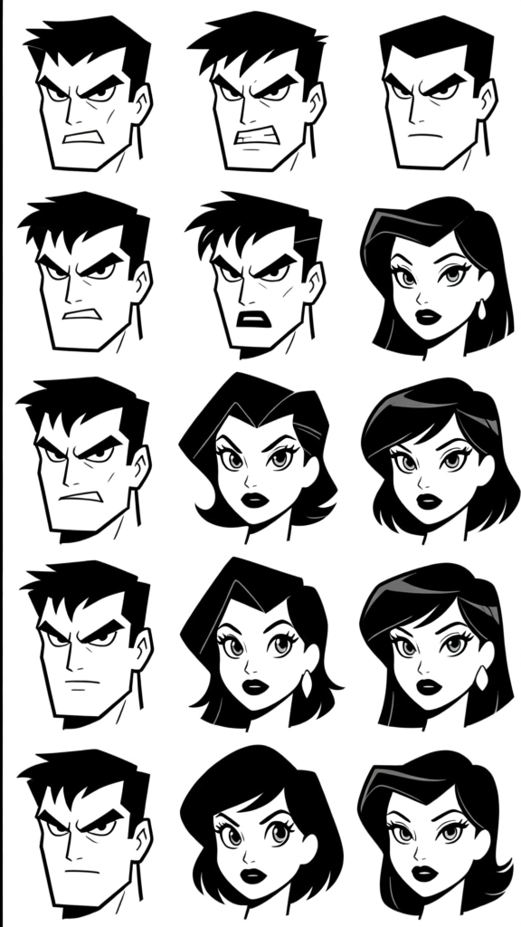 Character face lineup — variety
