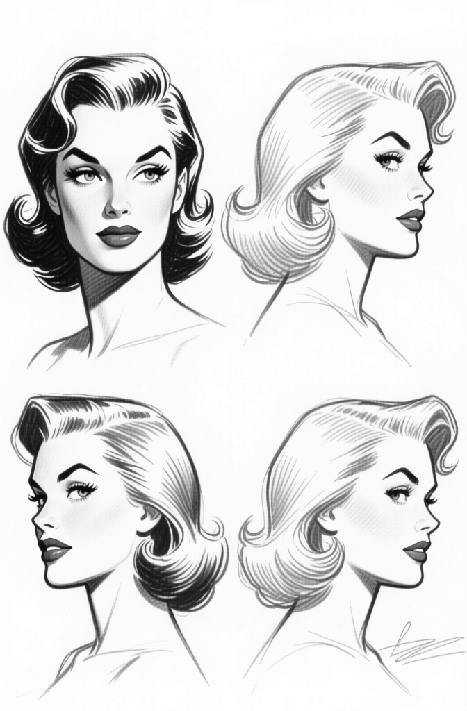 Female head turns — four views
