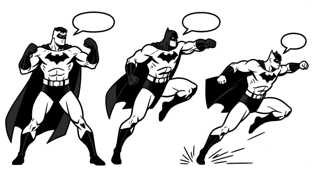 Hero poses — speech bubbles