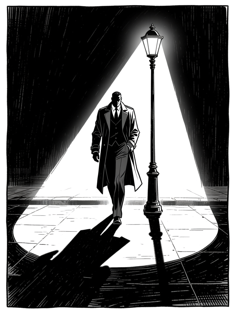Figure in spotlight — street noir