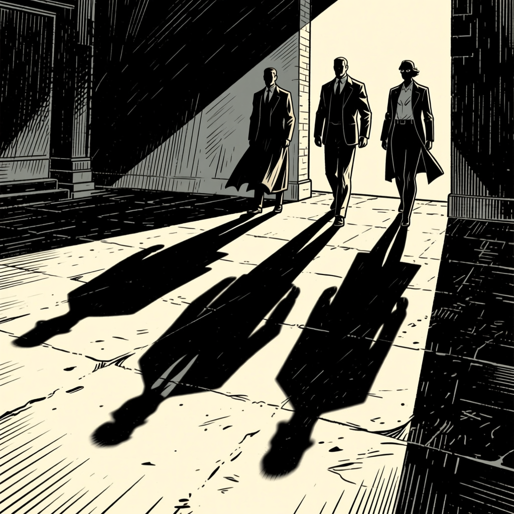 Three figures — shadow noir