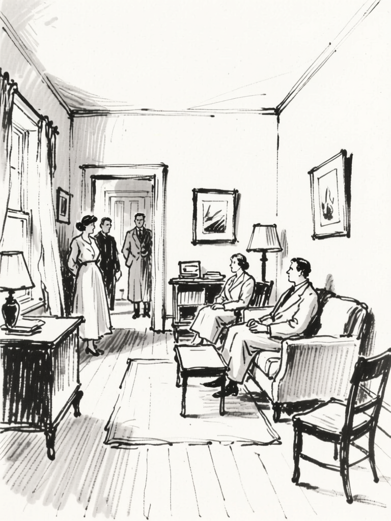 Interior room with figures — Loomis