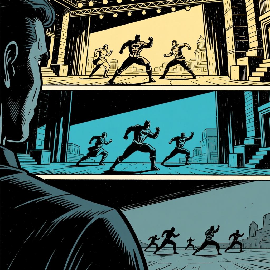 Action fight scene — colored panels