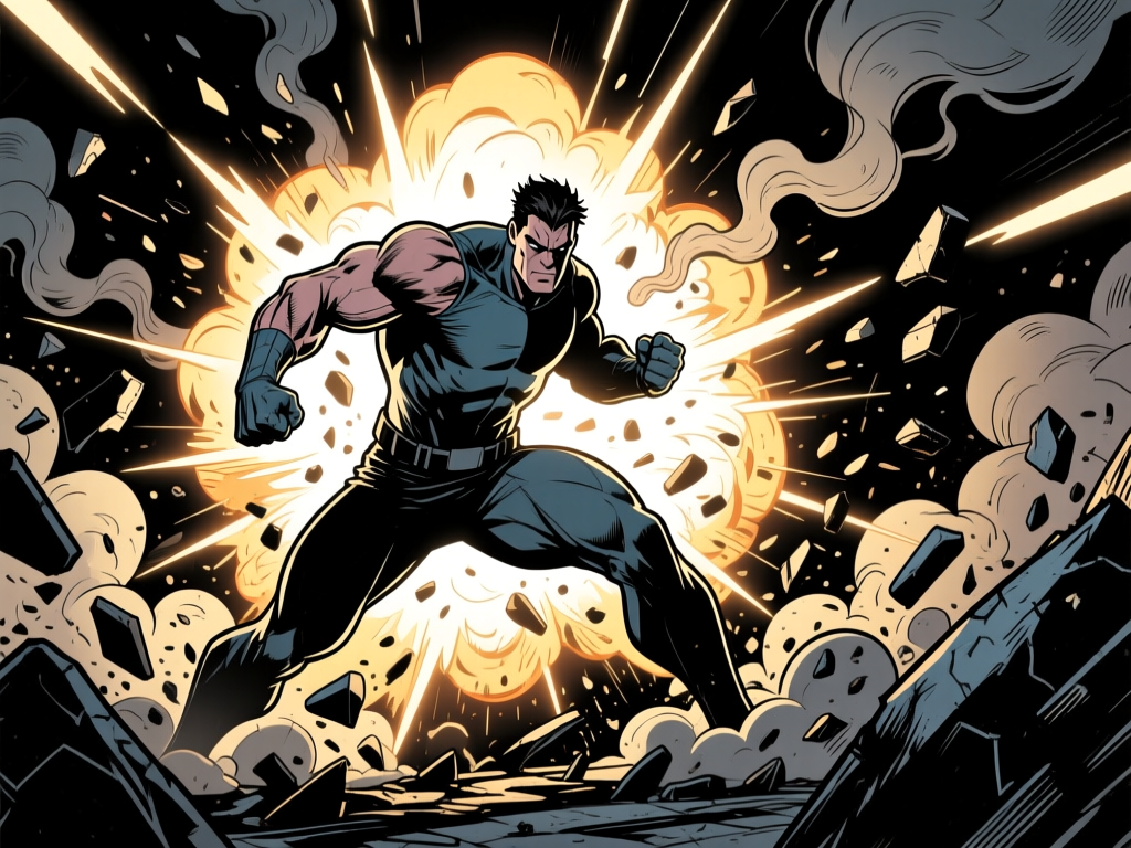 Hero action — explosion colored
