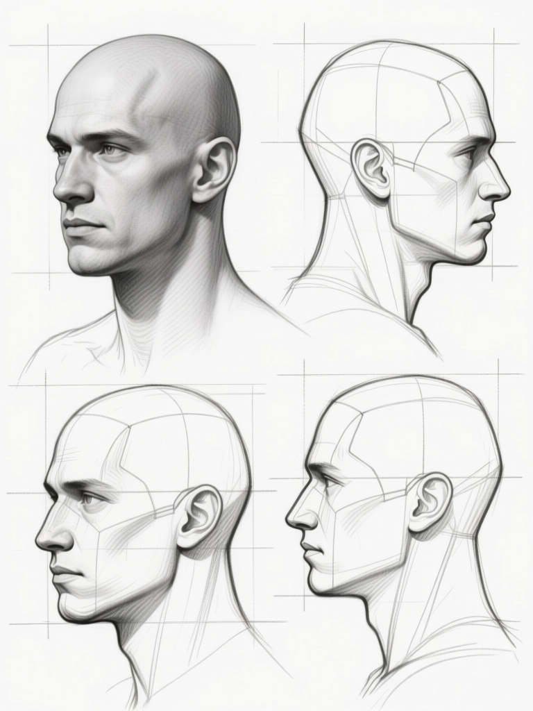 Head — four-angle study