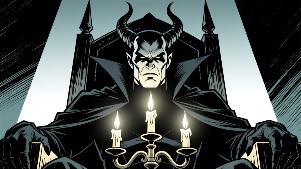 Villain seated — dark throne