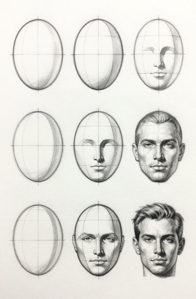 Oval to portrait — construction stages