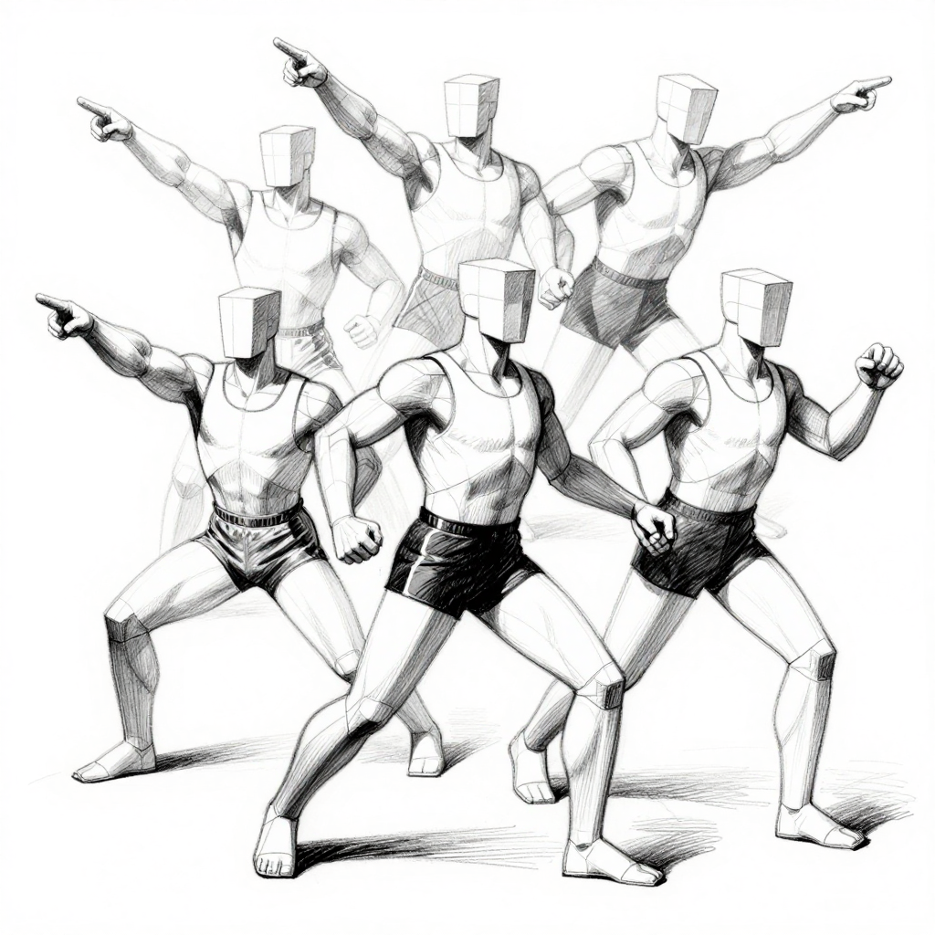 Box-head figures — gesture action