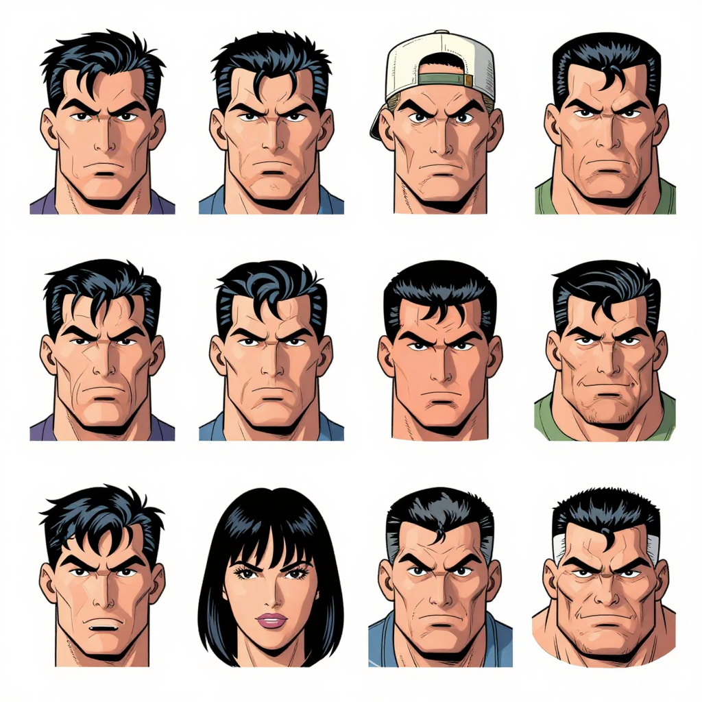 Character face lineup — twelve views