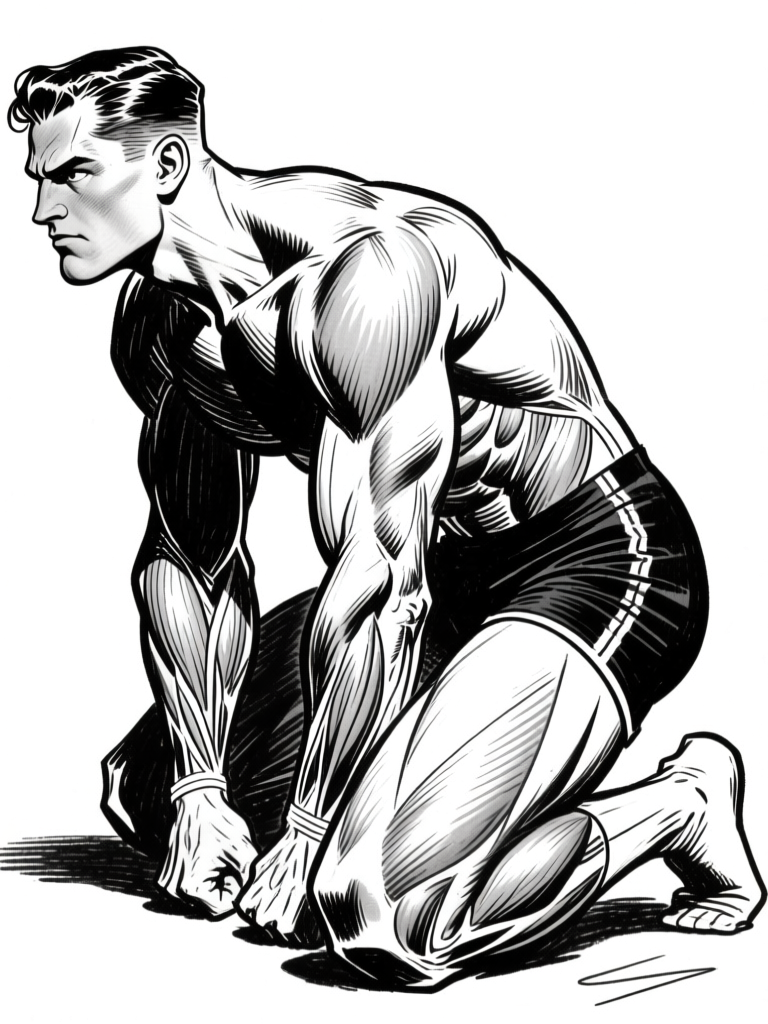 Figure crouching — life study ink