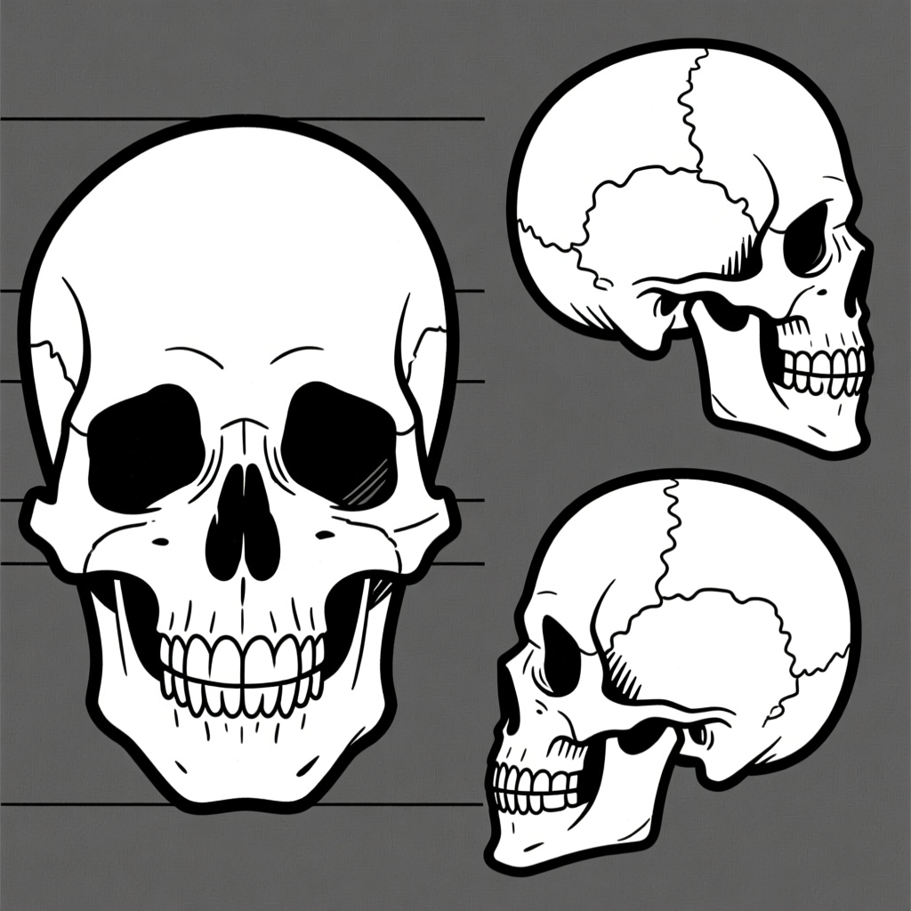 Skull — three-view colored
